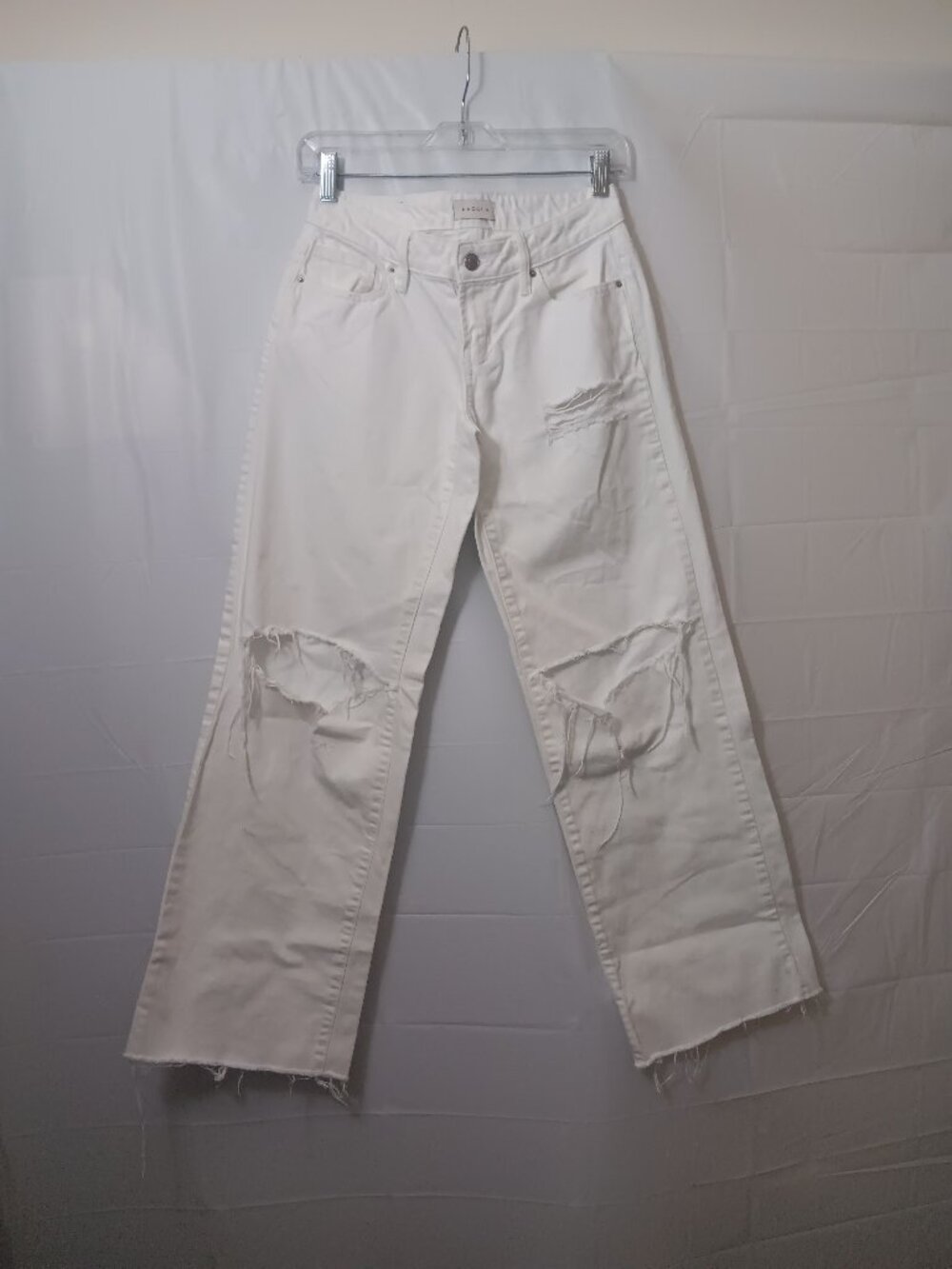 PACSUN BLOWOUT KNEE LOW RISE WIDE LEG WHITE JEANS SIZE 24